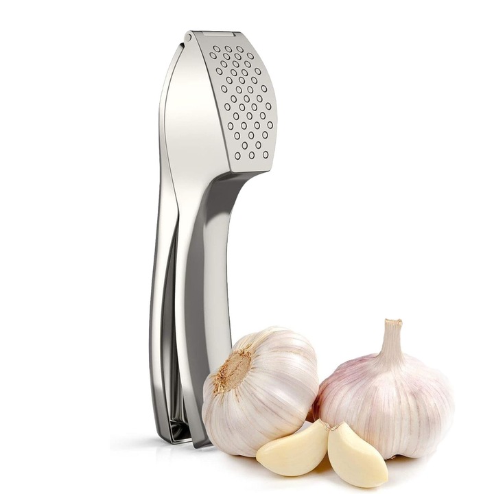 Presa pentru usturoi, bibubibu®, Handy & Usor de Curatat, Apasati Usturoi & Ghimbir fara efort, fara peeling necesar, Extra puternic si durabil in aliaj elegant de zinc