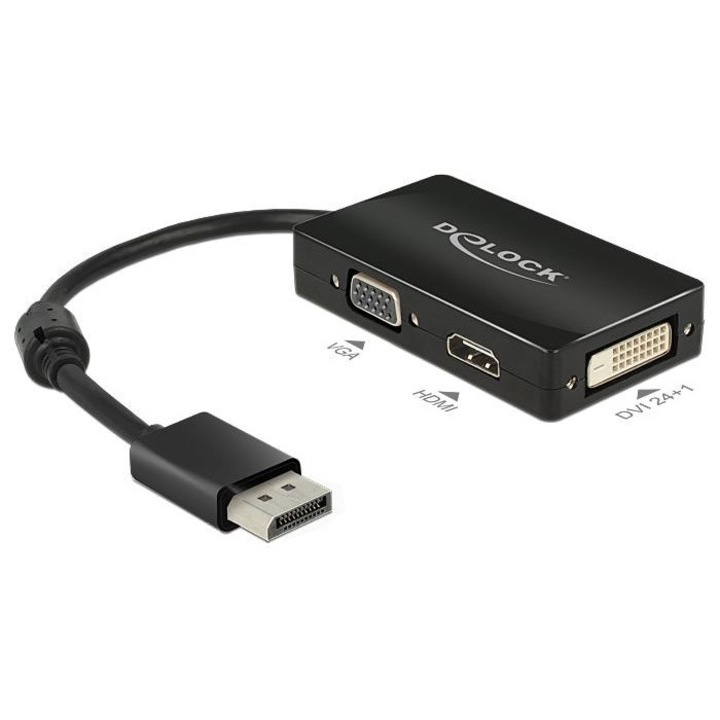 Delock Adapter Displayport 1.1 male > VGA / HDMI / DVI female Passive black
