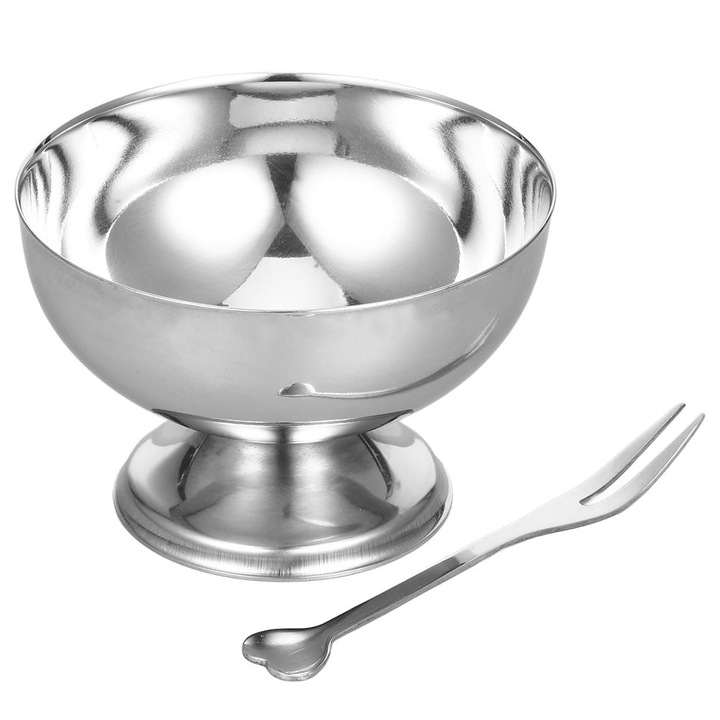 Stainless Steel Ice Cream Bowl, 10cm Dessert Bowl with Mini Fork, Multifunctional Salad Bowl, Ice Cream Bowl Ice Cream Tray with Legs