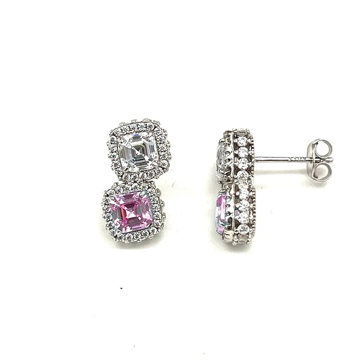 Cercei argint 925 placat cu Rodiu, EA009700, cristale zirconia, marime 15mm