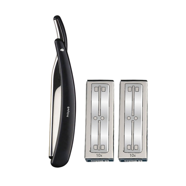 Set de Brici Clasic pentru Barbierit sau Ras Corporal si 20 Lame de Schimb Incluse, Foarte Usor, Ideal pentru Calatorii, Maner Plastic, PriStyle®
