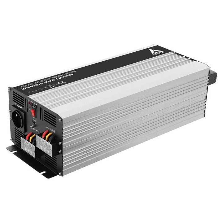 Set Ups-6000Sr Sinus Cu Cabluri Si Telecomanda, Azo Digital, Azo00D1328, Putere Maxima 6000 Va, Putere Continua 3000 Va, Tip Baterie Acid, Gel, Carcasa Aluminiu, 510 mm x 200 mm x 145 mm