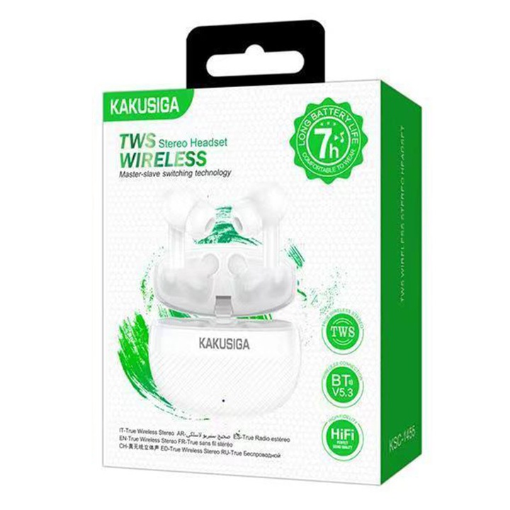 Kaku vezeték nélküli fülhallgató, (KSC-1455), BT 5.3, 180 órás készenléti állapot, 300 mAh, Yongke, fehér