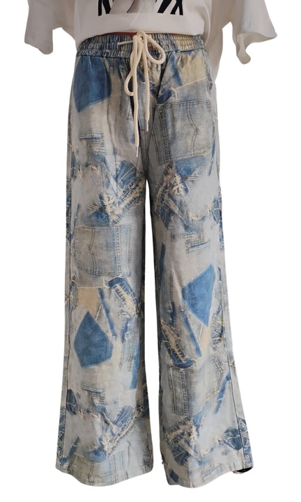 Női farmer, kiszélesedő nadrág zsebekkel, derékban húzózsinórral, Világoskék