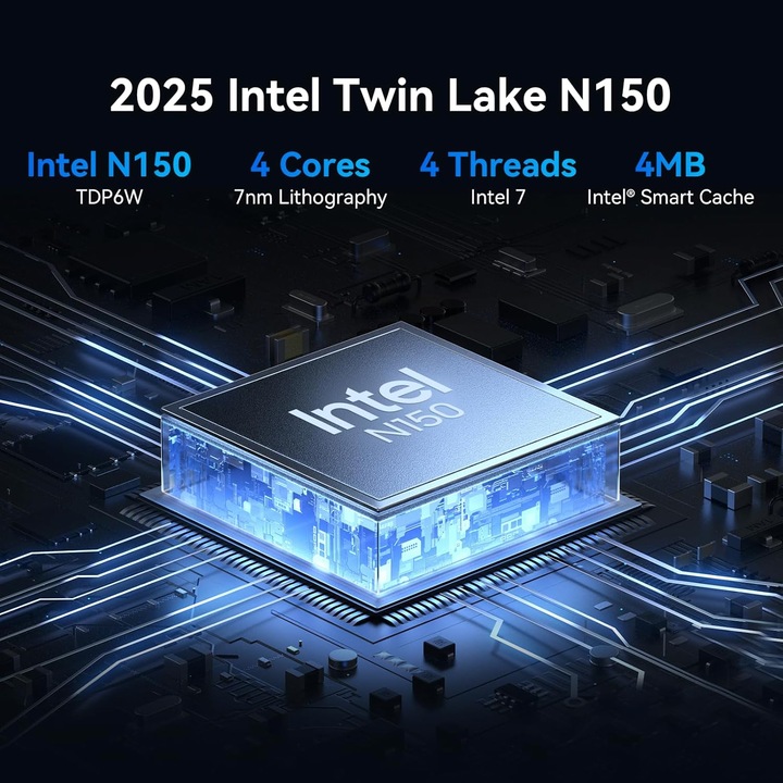 Mini PC Blackview MP60 Windows 11 cu procesor Intel Twin Lake N150, 16GB RAM+ 512GB, Mini Desktop PC Suport 4K Dual HDMI Display/Dual WiFi/BT4.2/USB3.2/Home/Office