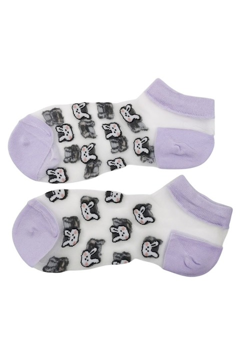 BunnyToes Doty® női zokni, modern design vászonnal és nyomattal, pamut, 35-36, lila/fehér