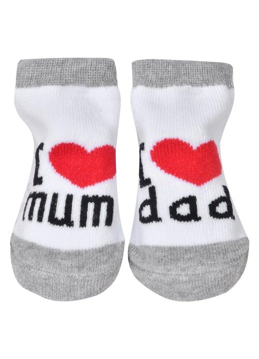 Бебешки чорапи сиви червени сърца "I Love Mum & Dad" 0-6 месеца