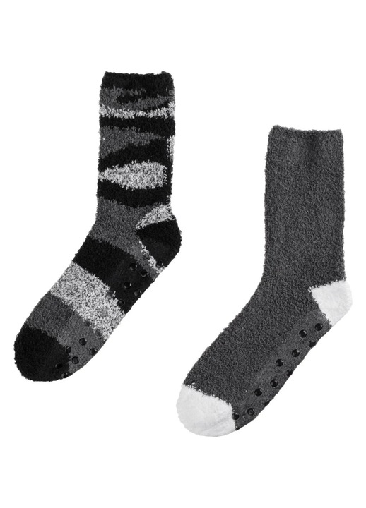 Sosete Pufoase de Iarna Negre Gri Anti-slip pentru Barbati - 2 perechi