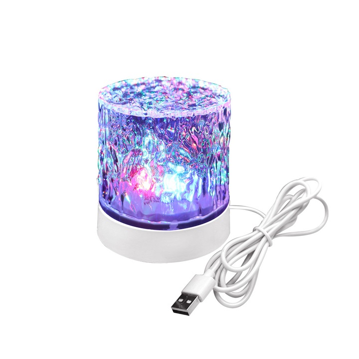 USB-s, hét színű, vízhullámos hangulatlámpa, éjjeli lámpa, fehér hengeres vetítőlámpa