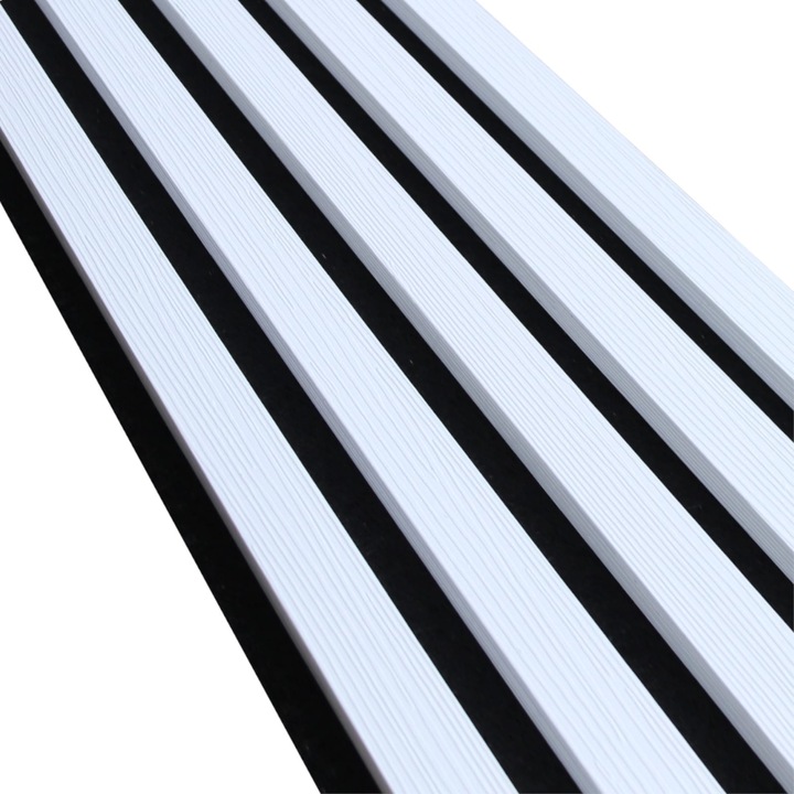 Riflaj Decorativ Tip Panou Acustic Alb din fetru cu lamele din MDF, negru/alb, 260cm x 40cm