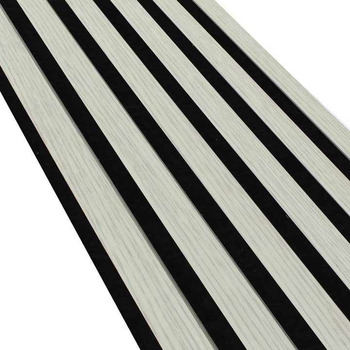 Riflaj Decorativ Tip Panou Acustic Stejar Deschis din fetru cu lamele din MDF, negru/stejar deschis, 260cm x 60cm