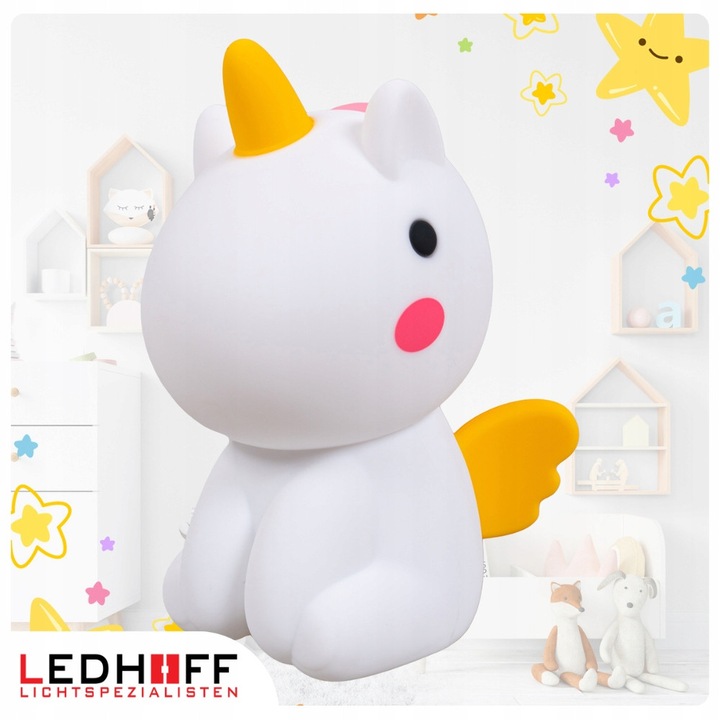 Lampa De Noapte Led, Ledhoff, Unicorn, Multicolor, Silicon, 14 cm, Comutator Tactil, Baterie 1200 mAh, Lumina Alba Calda, Culori Reglabile, Pentru Copii