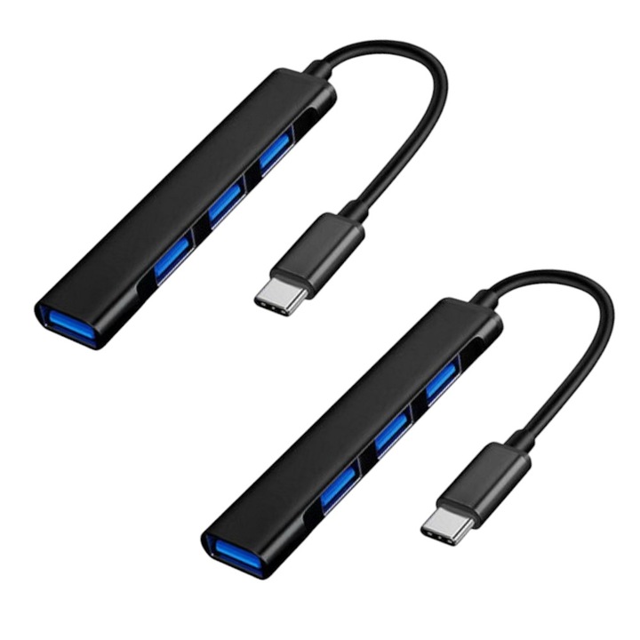HUB USB C tip Dock intrare USB C si 4 iesiri USB 2.0 si 3.0 - 2 bucati