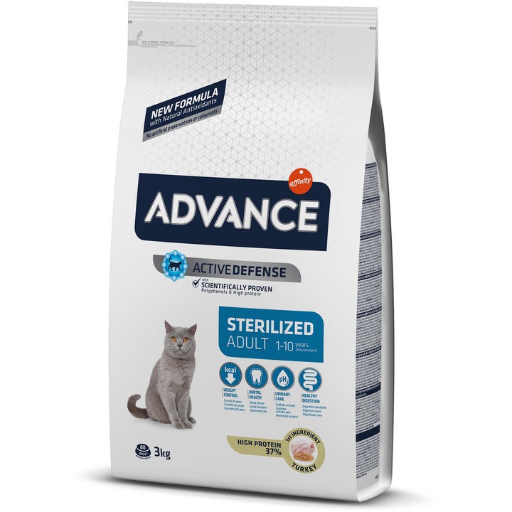 Hrana uscata pentru pisici Advance Sterilized, Curcan, 3 Kg