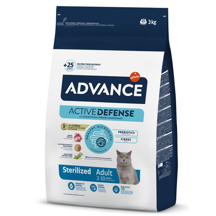 Hrana uscata pentru pisici Advance Sterilized, Curcan, 3 Kg