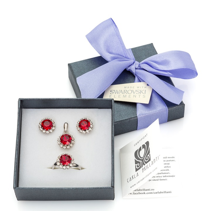 Set Corinne, pandantiv, cercei si inel cu cristale Siam