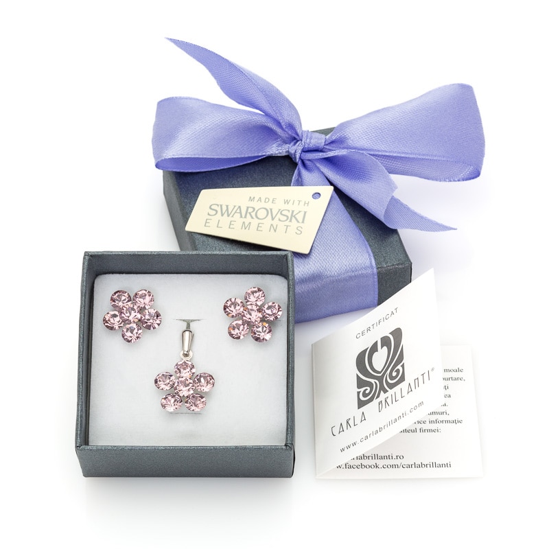 Set Mya , pandantiv si cercei cu cristale Swarovski Lt. Amethist