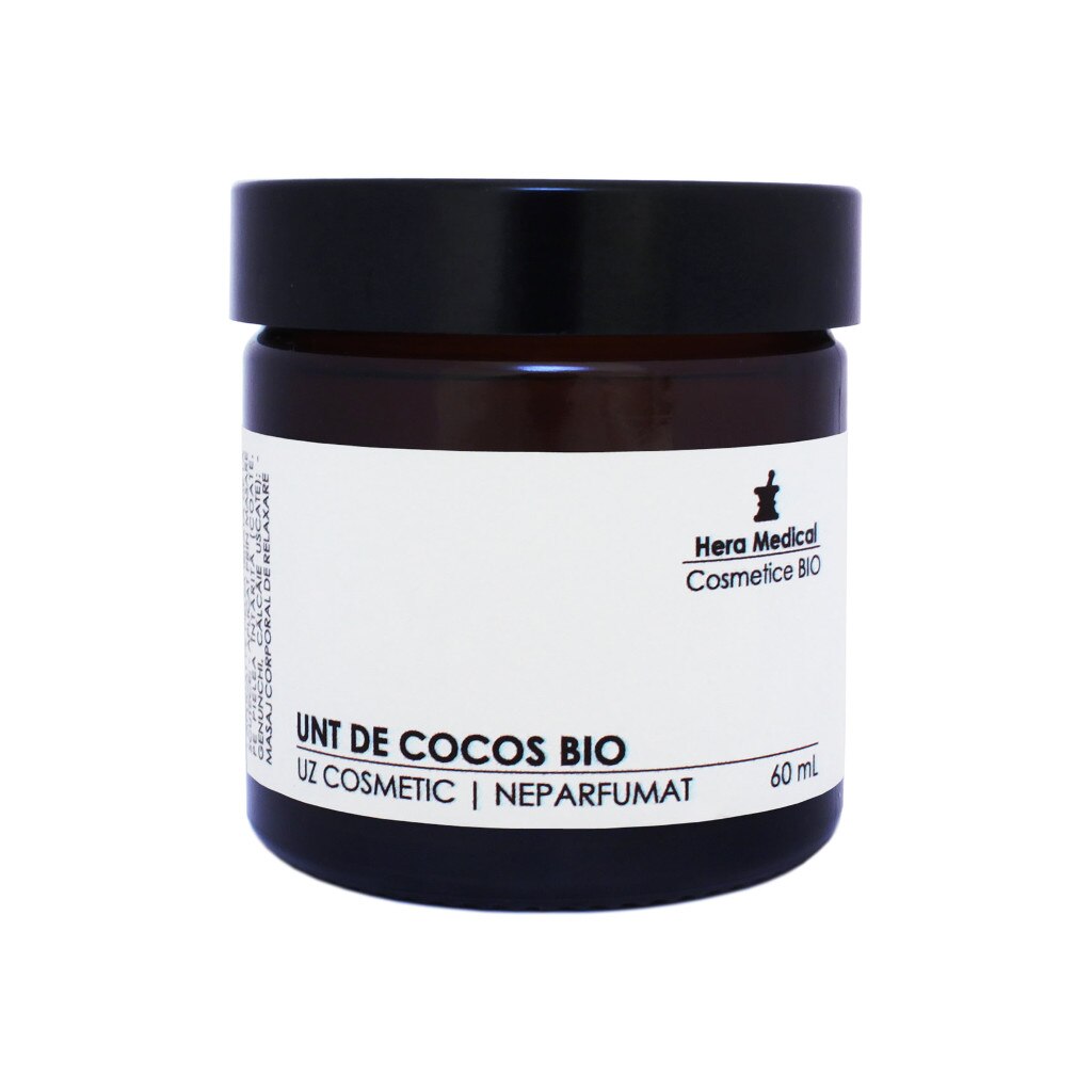 Unt de cocos BIO, neparfumat, uz cosmetic, Hera Medical Cosmetice BIO, 60 ml