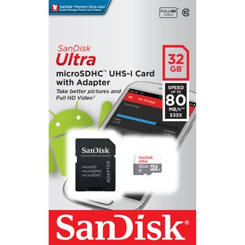 Card de memorie SanDisk Ultra MicroSDHC, 32GB, UHS-I, Class 10, 80MB/s + Adaptor Card de memorie SanDisk Ultra MicroSDHC, 32GB, UHS-I, Class 10, 80MB/s + Adaptor