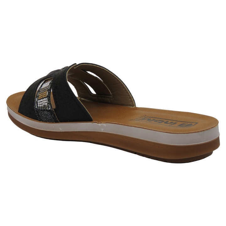 Papuci dama INBLU, piele ecologica, negru, stil casual, talpa plata