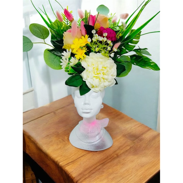 Vaza bust din ipsos cu aranjament floral