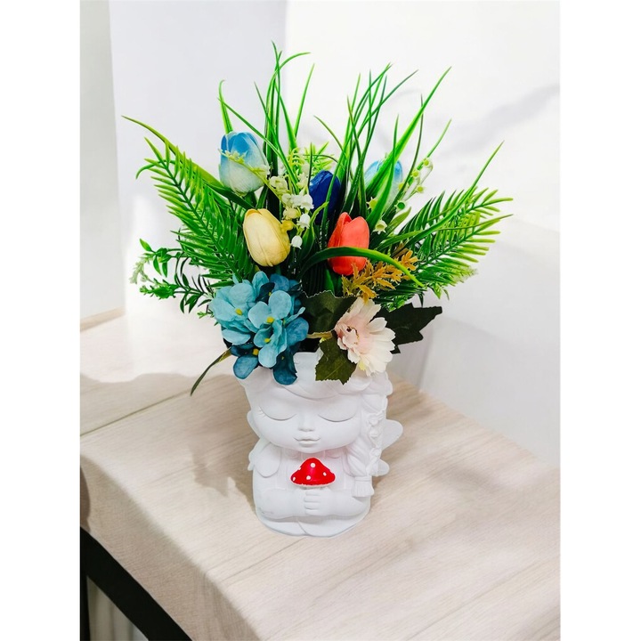 Vaza bust din ipsos cu aranjament floral