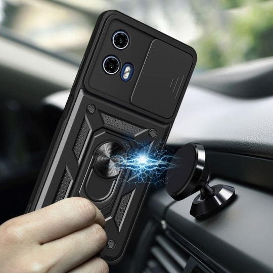 Husa pentru Motorola Moto G05 / Moto E15, Defender Slide, Protectie Camere, Suport Inel, Prindere Magnetica, Negru
