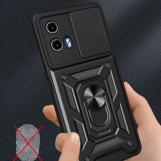Husa pentru Motorola Moto G05 / Moto E15, Defender Slide, Protectie Camere, Suport Inel, Prindere Magnetica, Negru