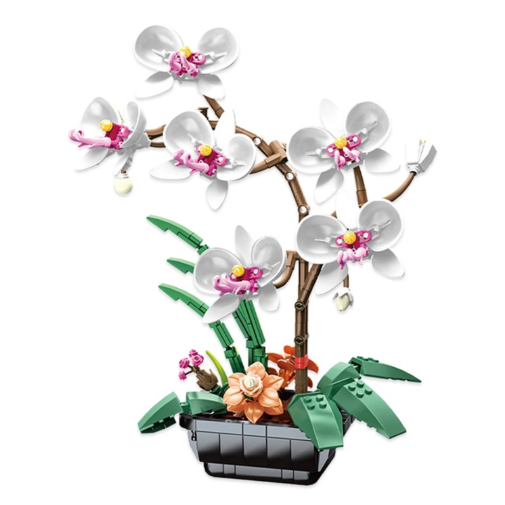 Set de constructie, Model orhidee, 581 piese, 25.6x16x31.2cm, multicolor