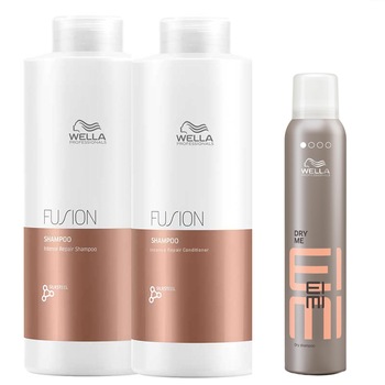 Set ingrijire par Wella Professionals: Sampon Fusion pentru par deteriorat, 1000 ml + Balsam Fusion pentru par deteriorat, 1000 ml + Sampon uscat Eimi Dry Me, 180 ml Set ingrijire par Wella Professionals: Sampon Fusion pentru par deteriorat, 1000 ml + Balsam Fusion pentru par deteriorat, 1000 ml + Sampon uscat Eimi Dry Me, 180 ml