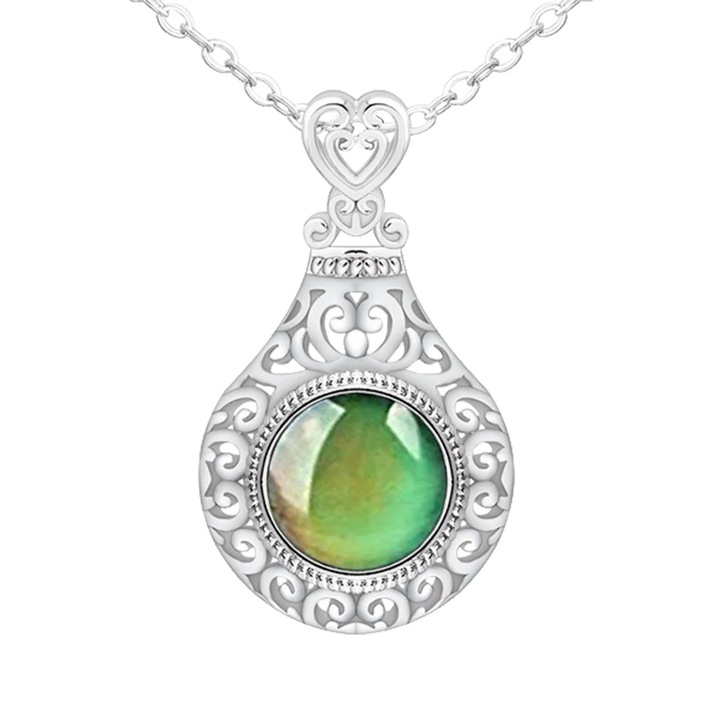 Colier din argint 925 pentru femei, design vintage, Piatra își schimbă culoarea odată cu temperatura corpului