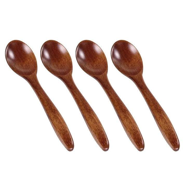 Linguri din lemn, set 4 bucati, 14 cm, pentru servire si amestecat, maro natural