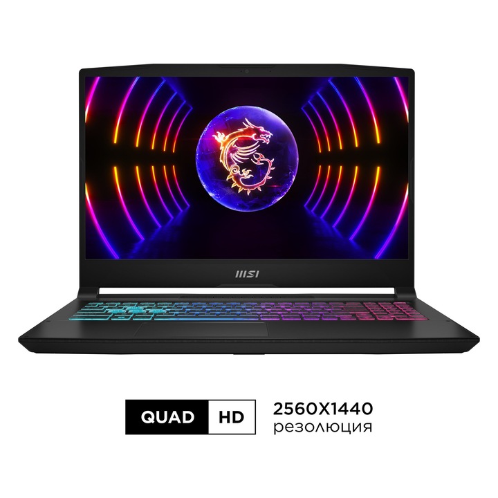 Лаптоп MSI Katana 15 B13VFK с Intel Core i7-13620H (1.8/4.9GHz, 24M), 16 GB, 512GB M.2 NVMe SSD, NVIDIA RTX 4060 8GB GDDR6 DLSS 3, Windows 11 Home, Черен