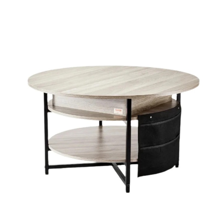 Маса за кафе с повдигнат плот, бяла, 89x89 см, със скрито отделение за съхранение, пневматичен механизъм