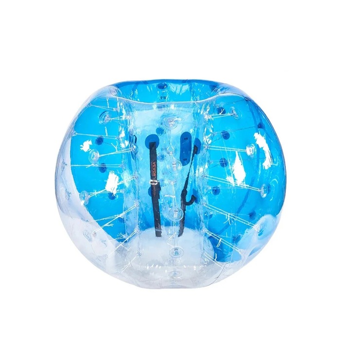Felfújható labda, 1,5 m, robbanásbiztos PVC, állítható pántok, kék/átlátszó