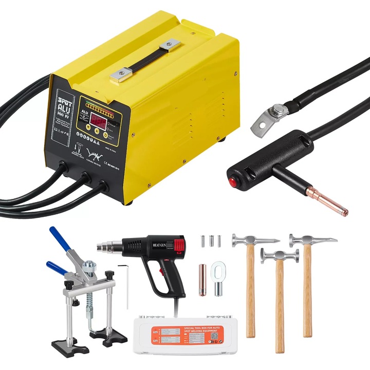 300W-os lemezegyenesítő készlet, tartozékaival, karosszéria javításhoz, fekete