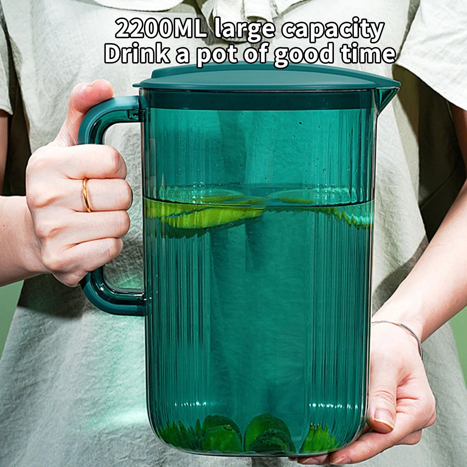 Set carafa si pahare din plastic, 2L, verde, pentru apa, ceai rece