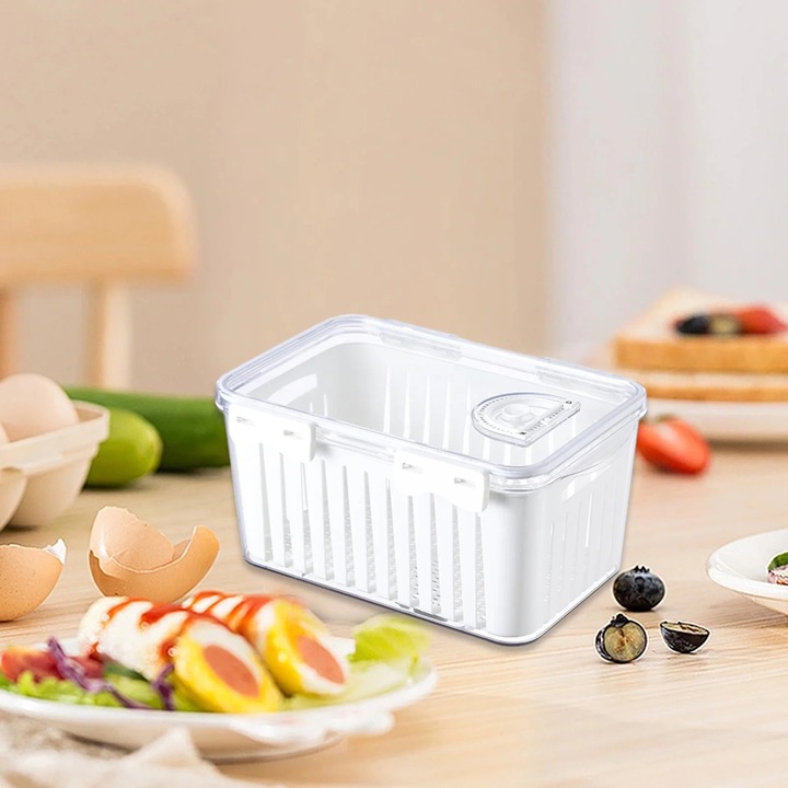 Cutie depozitare alimente YANYXR, alb, 25.5x17.3x12.4cm, cu capac si indicator prospetime