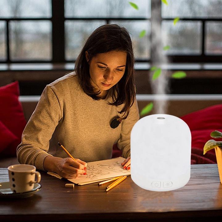 Lampa aromaterapie YANYXR compacta, alb, 9.5x9.5x8cm, lumina colorata, portabila USB/baterie