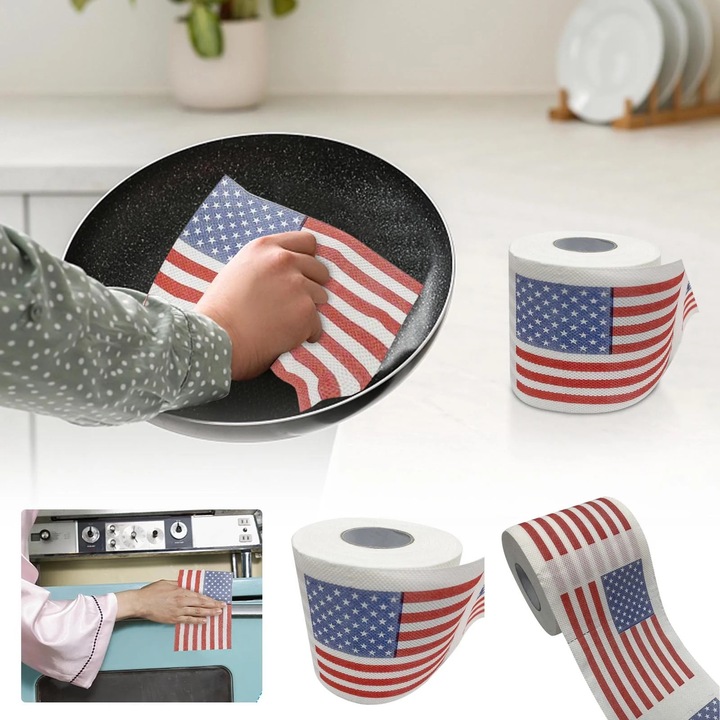Hartie igienica YANYXR set 3 role imprimeu steagul american 10x10cm