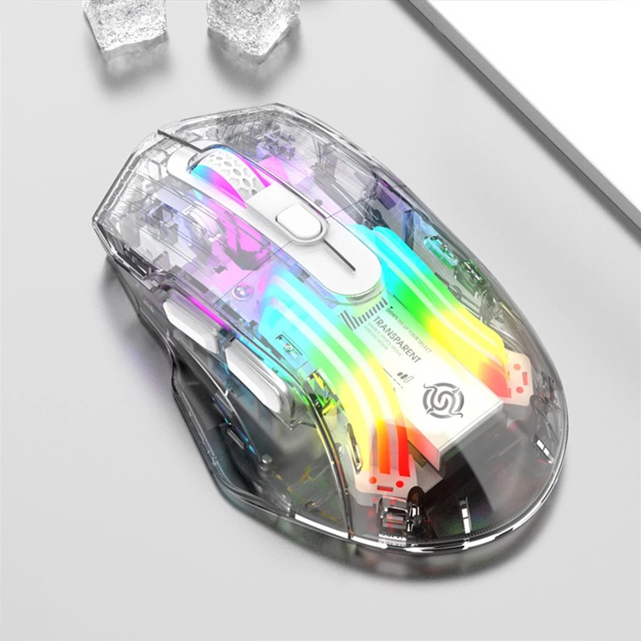 Mouse gaming YANYXR transparent RGB 12.8x7.7x4cm ajustare DPI 5 trepte
