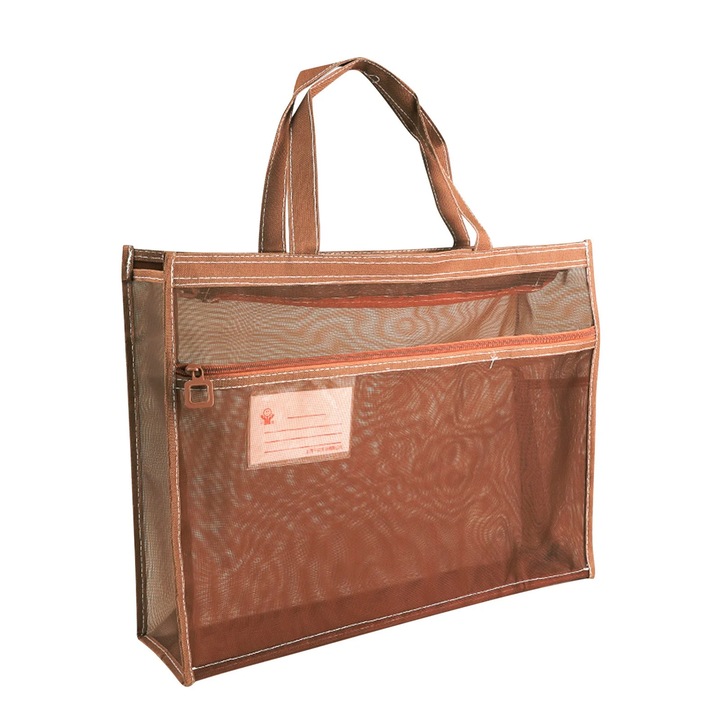 Geanta A3 YANYXR, plasa transparenta, capacitate mare, khaki, 33x45cm