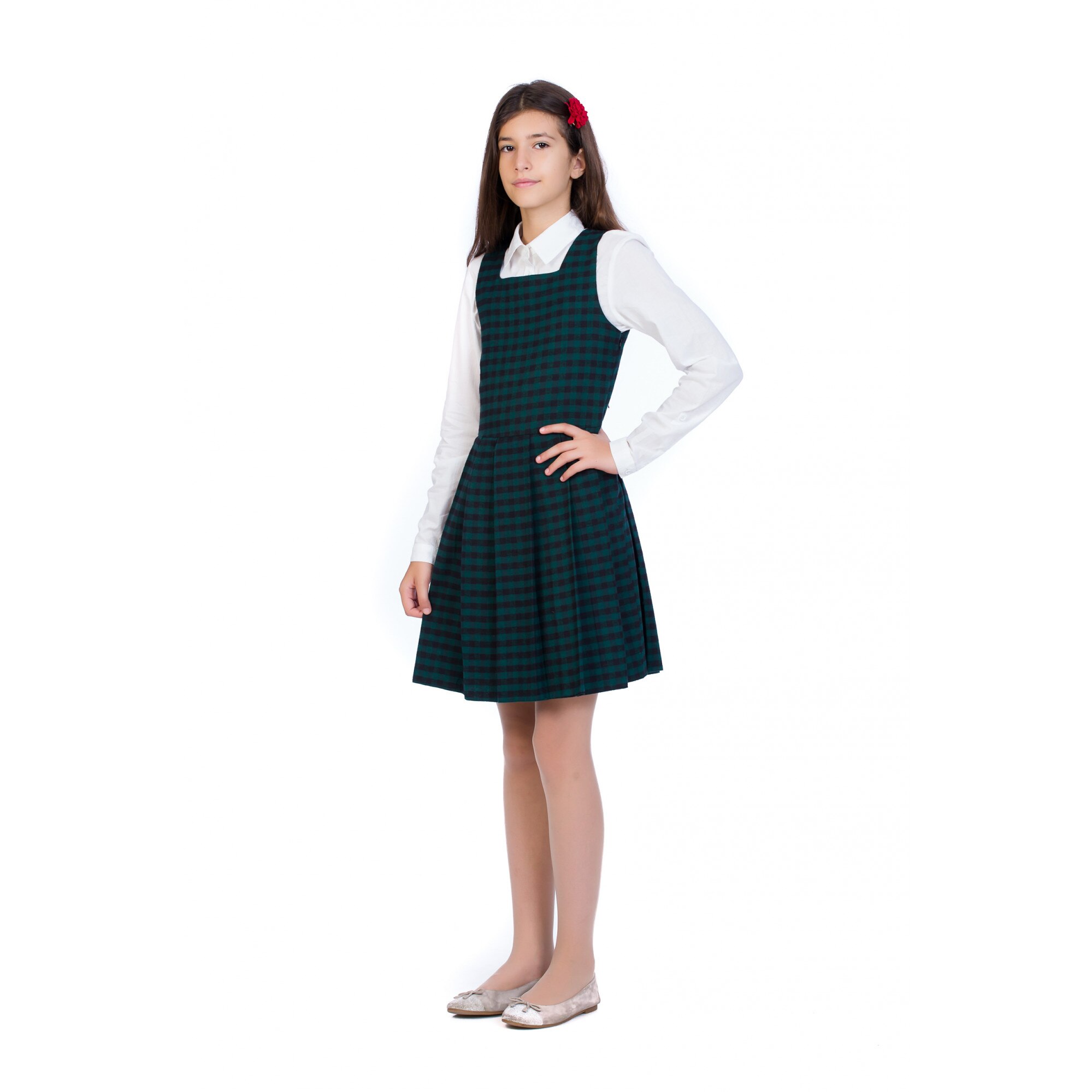 Sarafan BE YOU, in carouri, Verde/Bleumarin