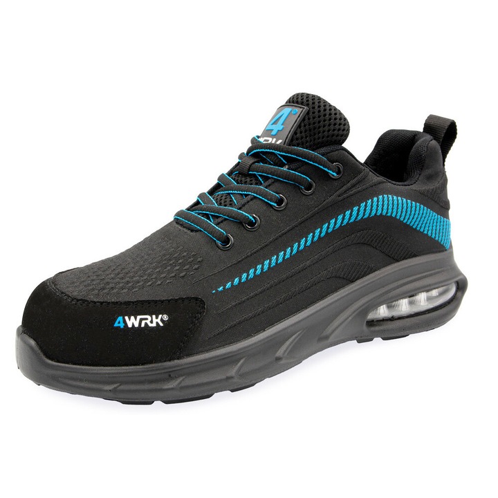 Pantofi de siguranta PGT ALASIA, antiderapanti, cu varf din otel, negru, material flyknit, 41 EU