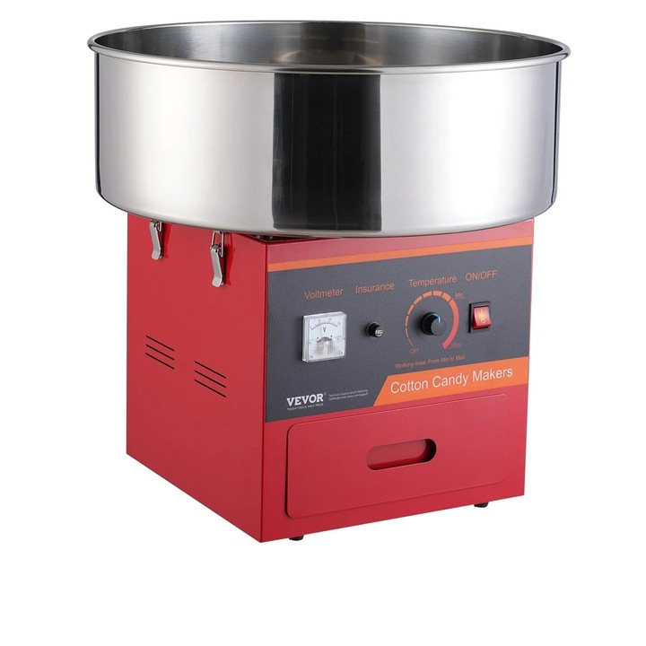 Уред за захарен памук, 1000W, 6 конуса/мин, червен, за офис