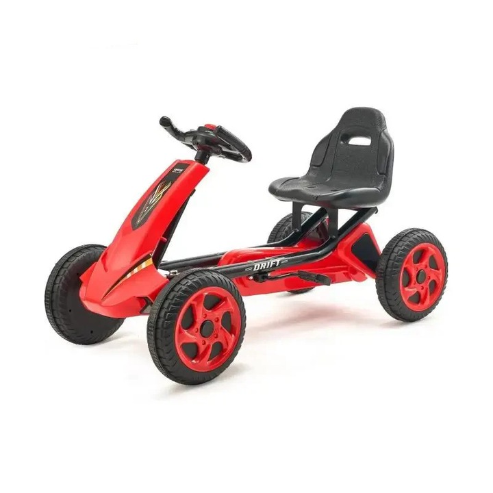 Картинг с педали за деца, червен, размери 85x46,5x50 см, регулируем, 3-8 години
