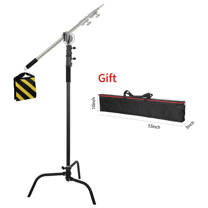 Удължителен статив 260 черен комплект, 2 рамена, 2,49 м, неръждаема стомана, напречна греда, регулируем, аксесоар за стойка за осветление, сребрист