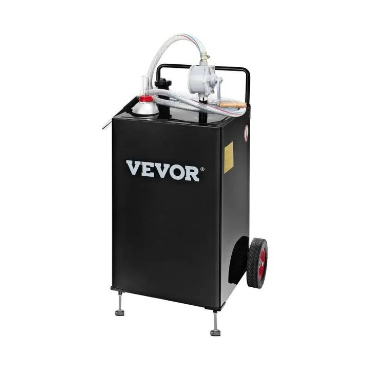 Резервоар за гориво, 30 галона, преносим резервоар с колела, ръчна помпа, черен, 96x53x53 см