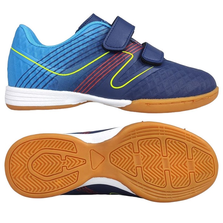 Футболни обувки Permani за момчета, екокожа, велкро система, тъмносиньо