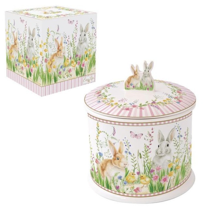 Recipient de biscuiti din portelan intr-o cutie decorativa, EasyLife, multicolor